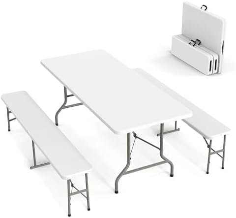 Picnic Table Set with 2 Benche - đánh giá và giá Camping Outdoor Or Indoor