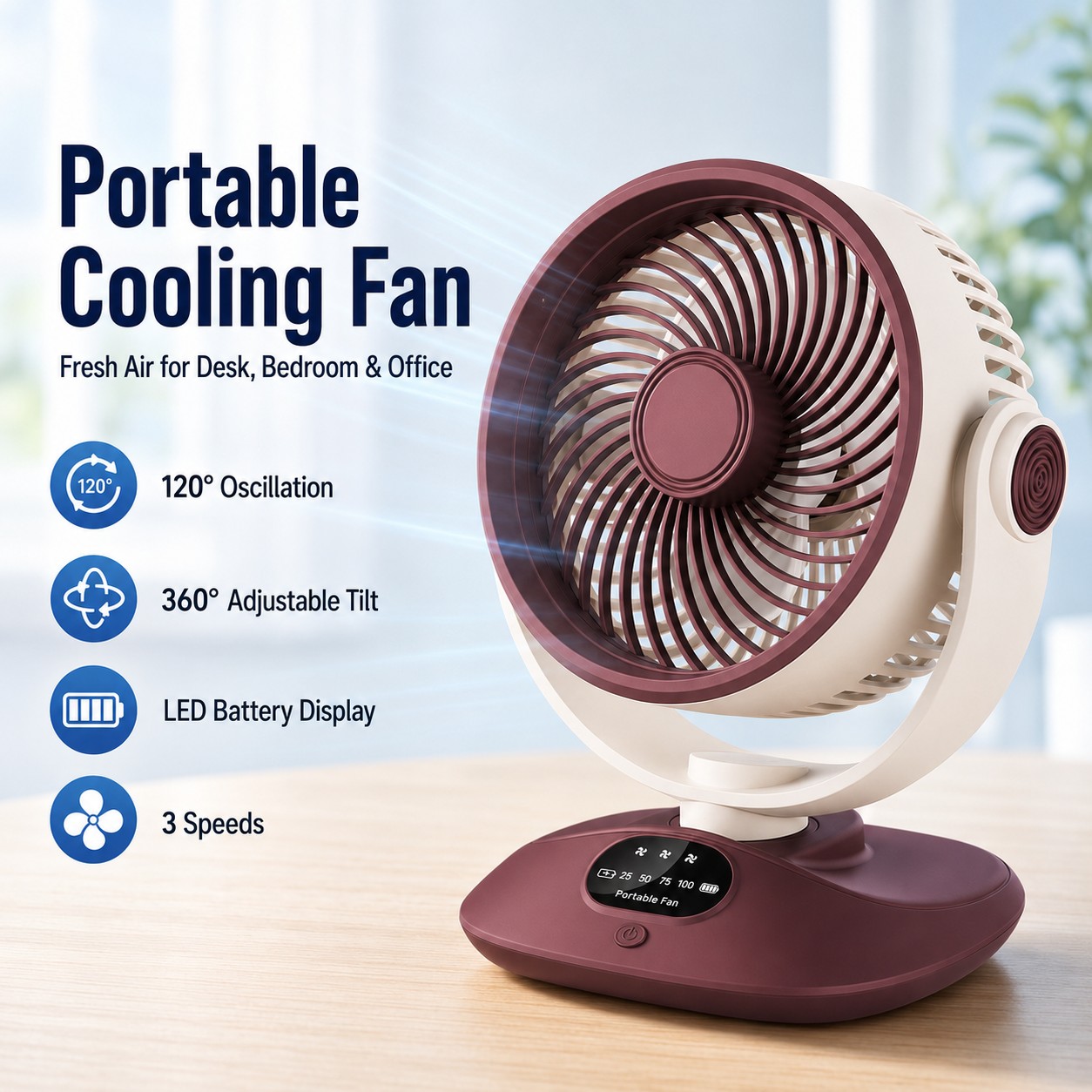 Desktop Fan Rechargeable Turbo - đánh giá và giá Camping Quiet